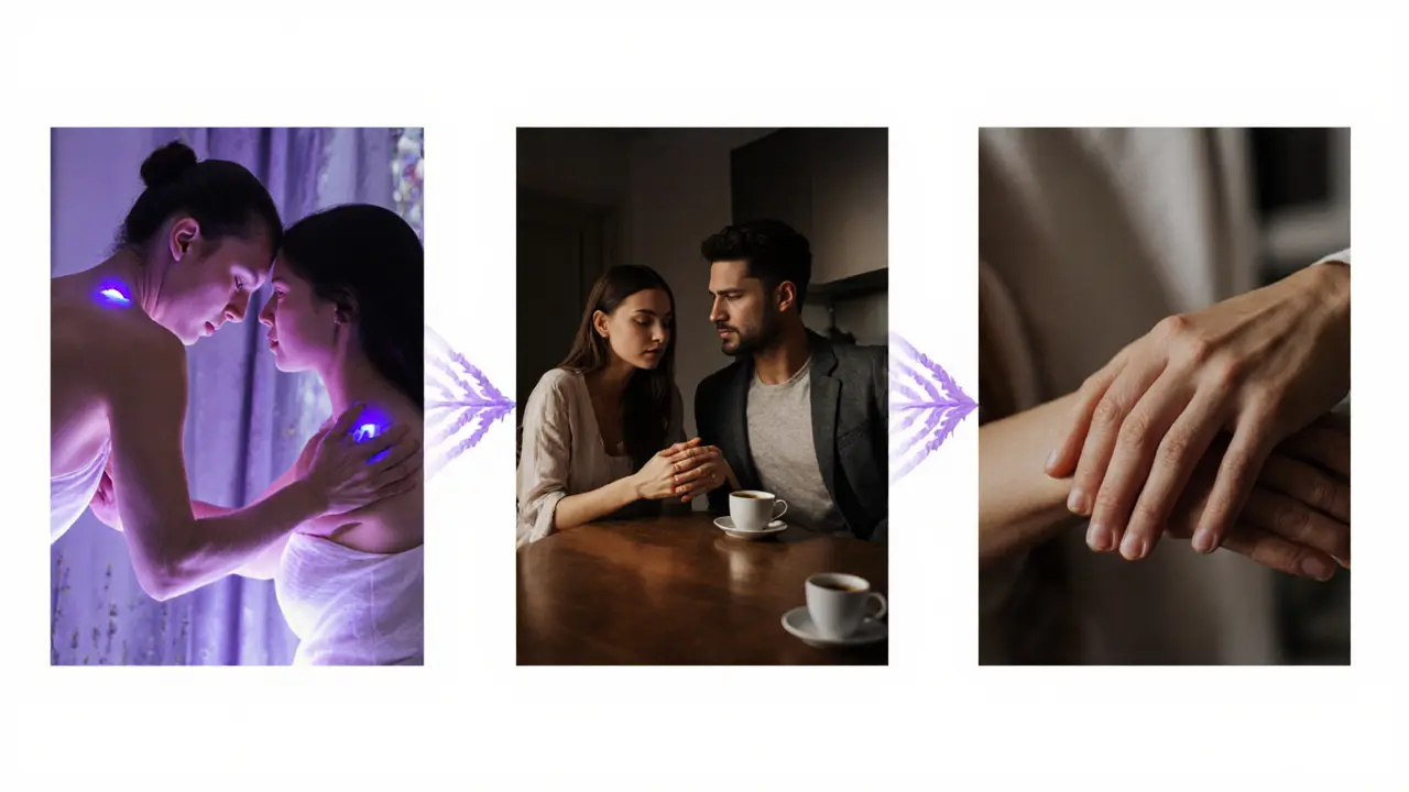 A visual timeline showing how the calm of a Paris couple massage extends into everyday moments of quiet connection.