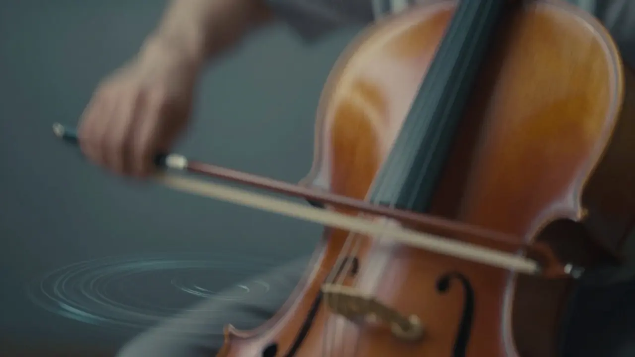 Abstract visualization of musical vibrations as gentle light ripples caressing skin.