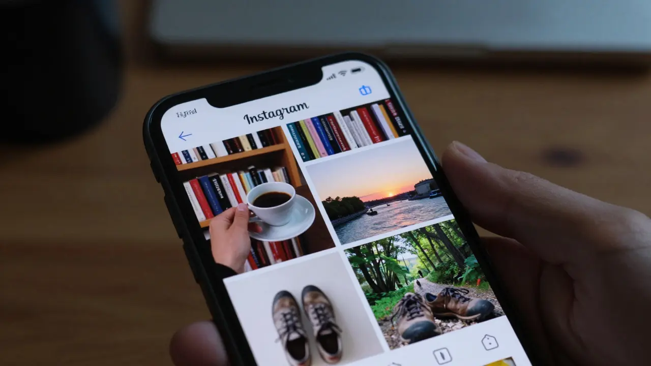 A smartphone screen displaying subtle lifestyle posts from a Paris escort’s private Instagram account.